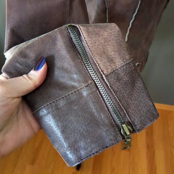 Rudsak 100% Nubuck Leather Biker Moto Jacket Braided Detail Chestnut Brown - Picture 7 of 16